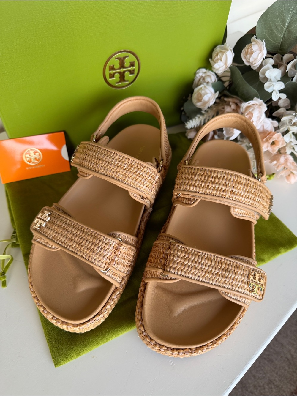 TORY BURCH Kira Sport Sandal in Raffia 🌸 Size 8. 🌸 BNIB